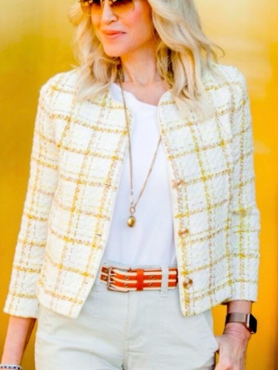 CAbi Jackets & Blazers - Cabi CoCo White & Yellow Tweed Blazer Sz M
